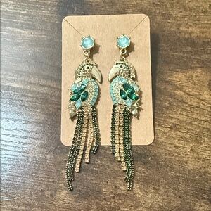Elegant Parrot Earrings with Green and Gold Accents
